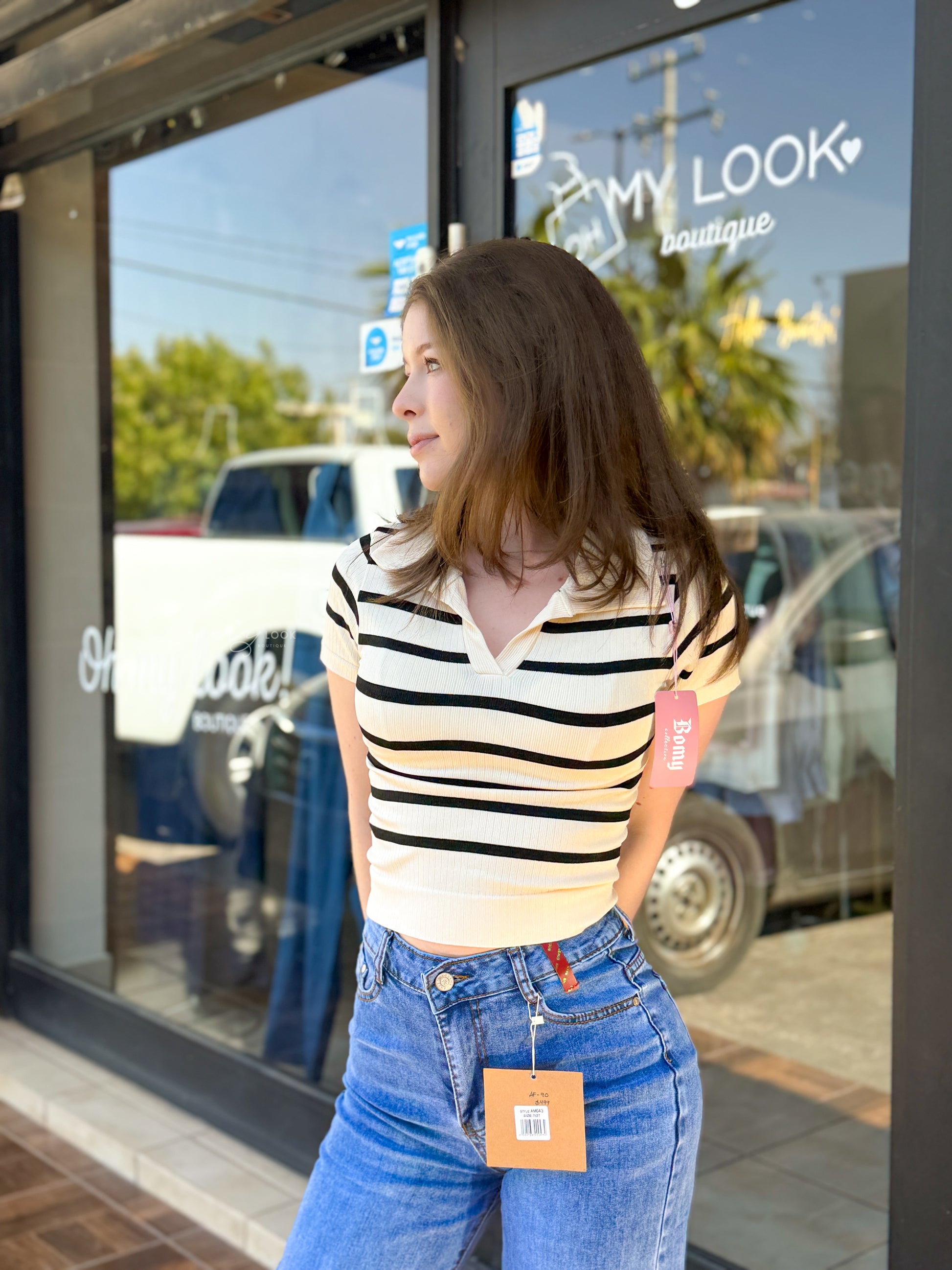 OML-17 blusa cuello polo rayas