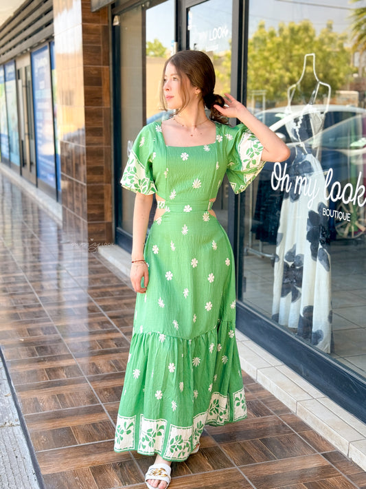 AF-62 VESTIDO ESTAMPADO CON ABERTURA EN CINTURA