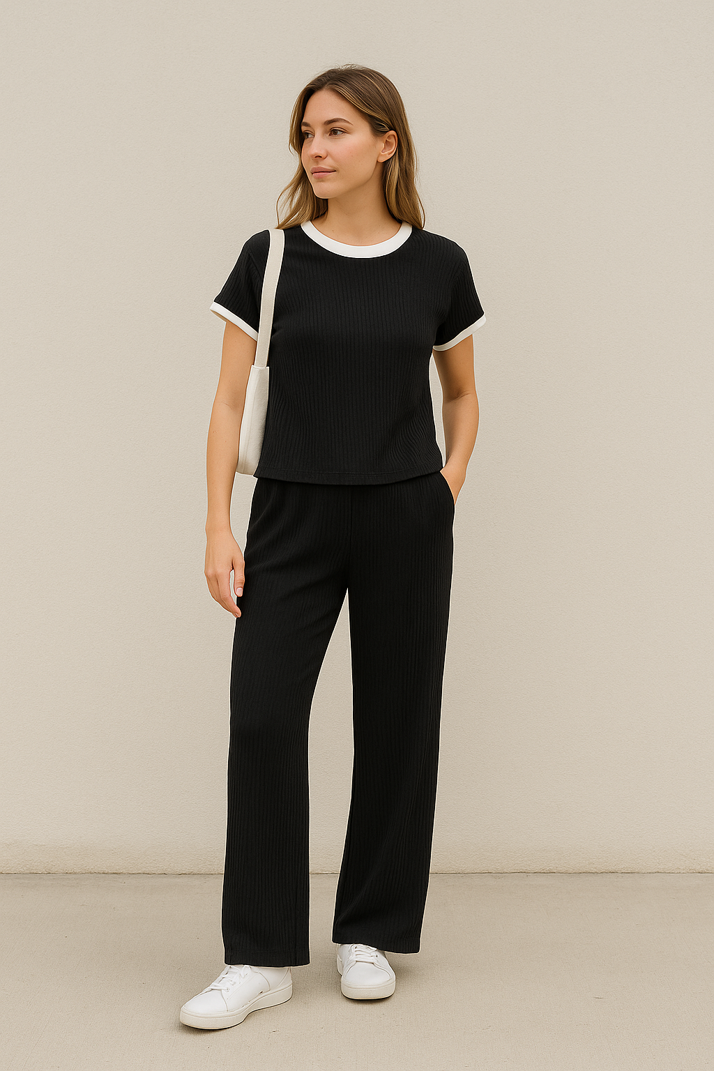 AF Conjunto blusa contraste y pantalón