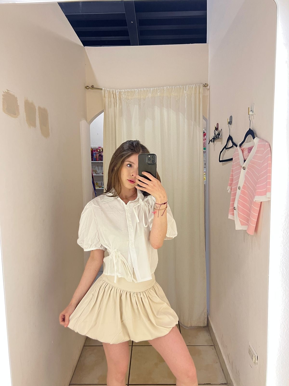 JS-27 BLUSA MANGA CORTA CON MOÑITOS (QH08282)