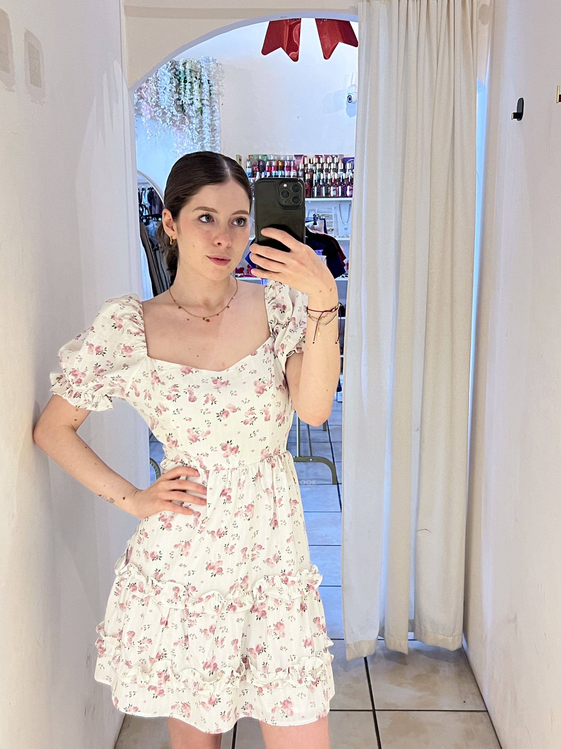 AF-23 Vestido blanco flores rosas/lilas