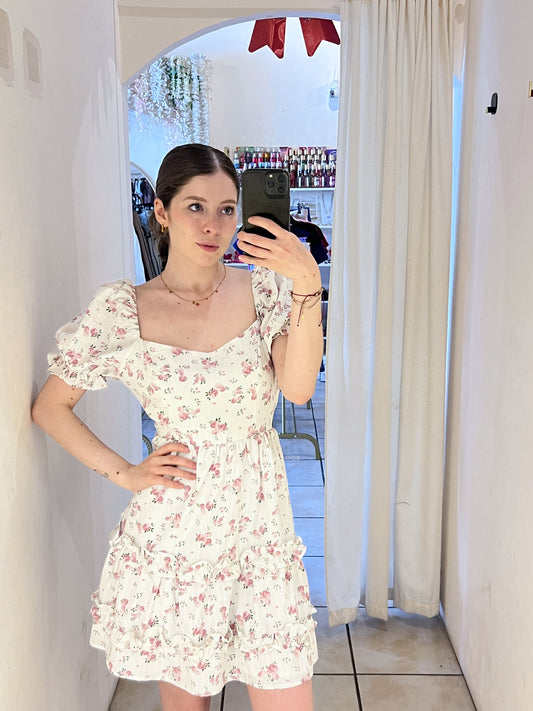 AF-23 Vestido blanco flores rosas/lilas