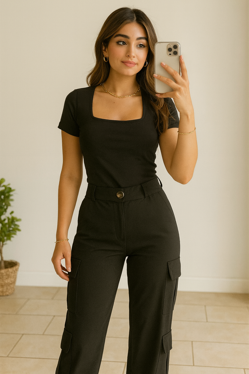 Blusa corta básica cuello cuadrado