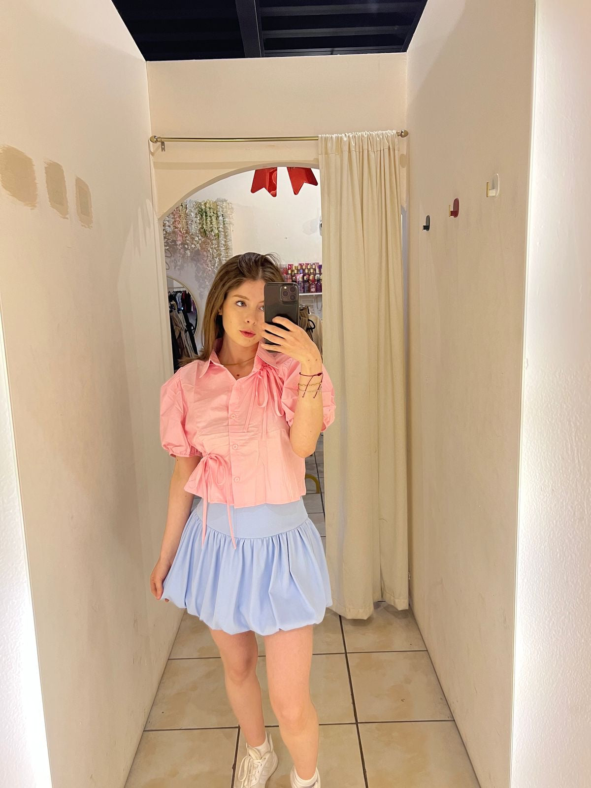 JS-27 BLUSA MANGA CORTA CON MOÑITOS (QH08282)