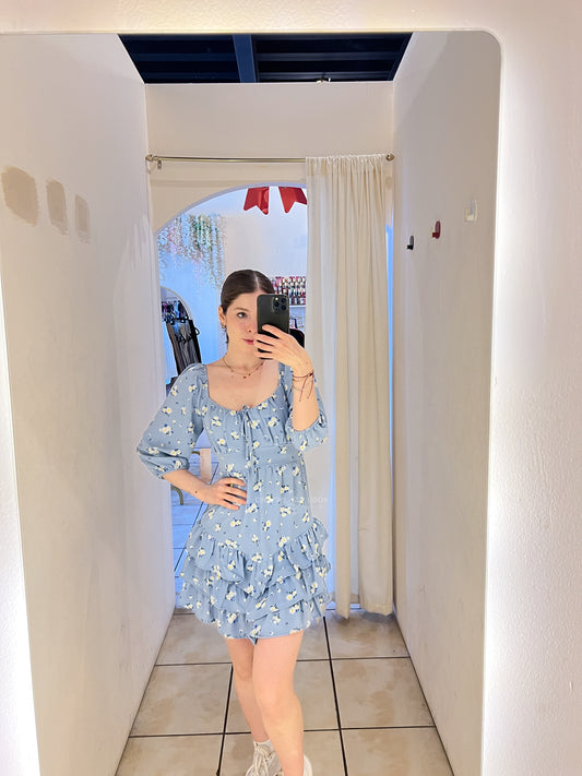 AF-19 Vestido azul con margaritas