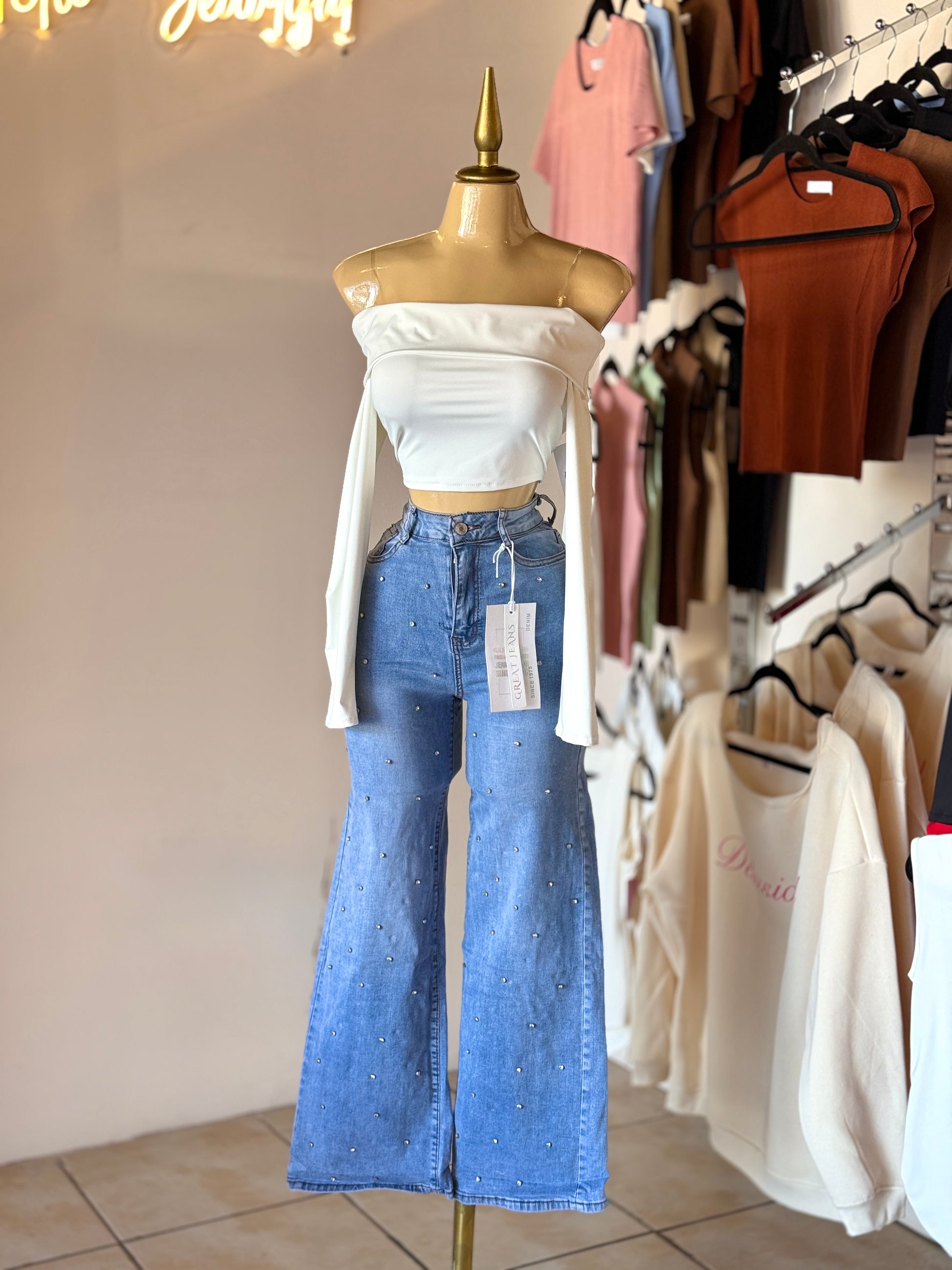 Pantalón Mezclilla con Cristales