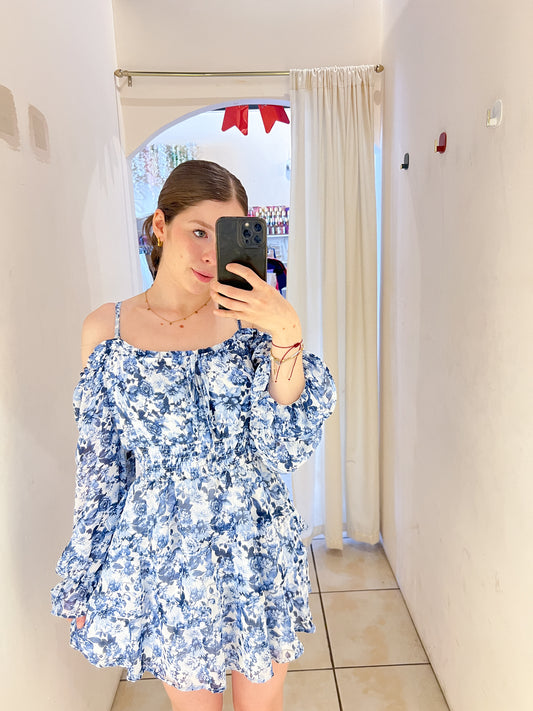 OML-05 vestido flores azules a los hombres