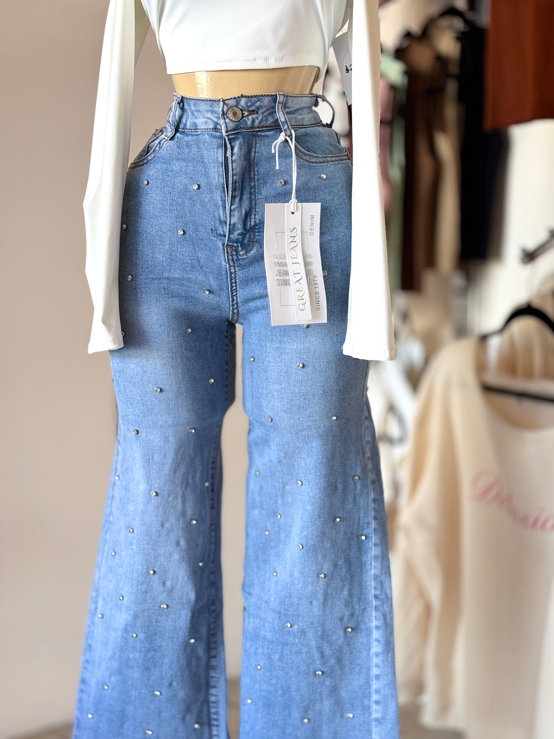 Pantalón Mezclilla con Cristales