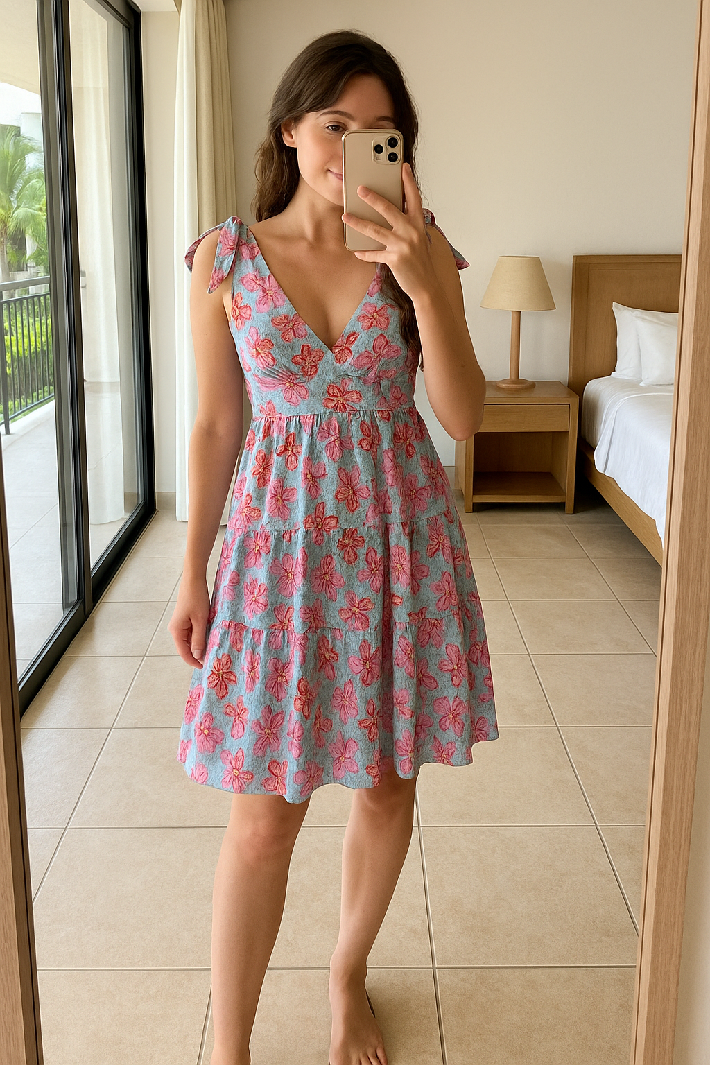 AF vestido floral con moños en hombros