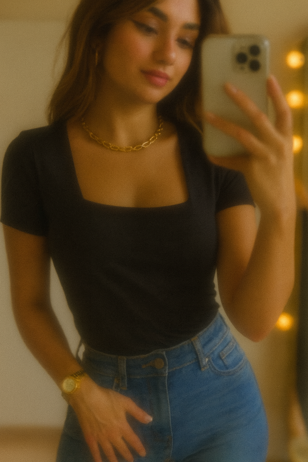 Blusa corta básica cuello cuadrado
