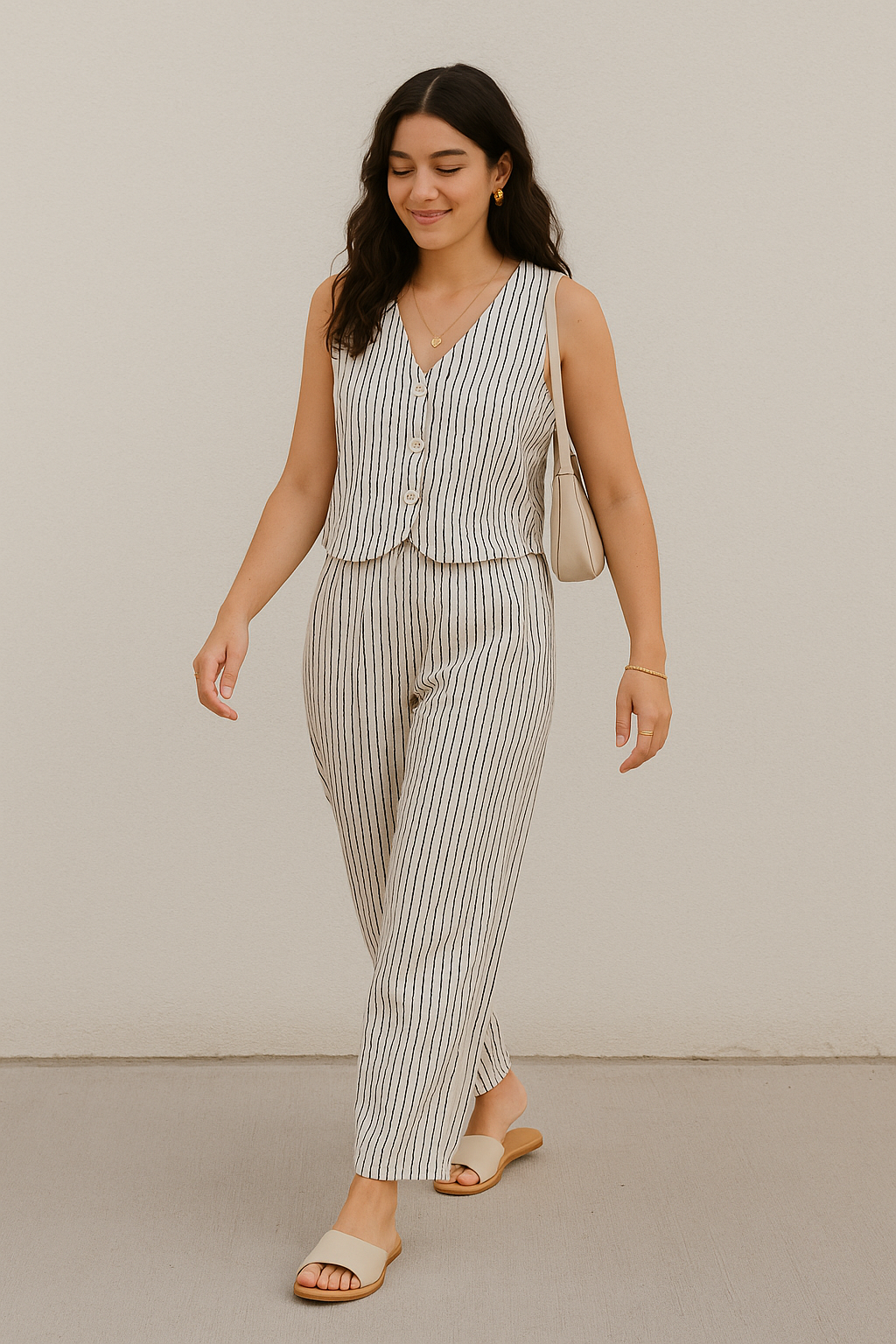 OML conjunto chaleco rayado